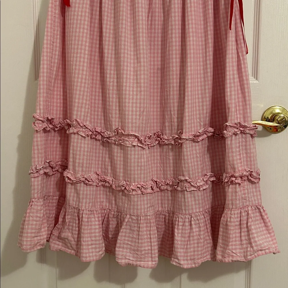 Damson Madder x Free People Pink Gingham Olivia Ruffle Midi Skirt Size 14, US 10 - Picture 14 of 16
